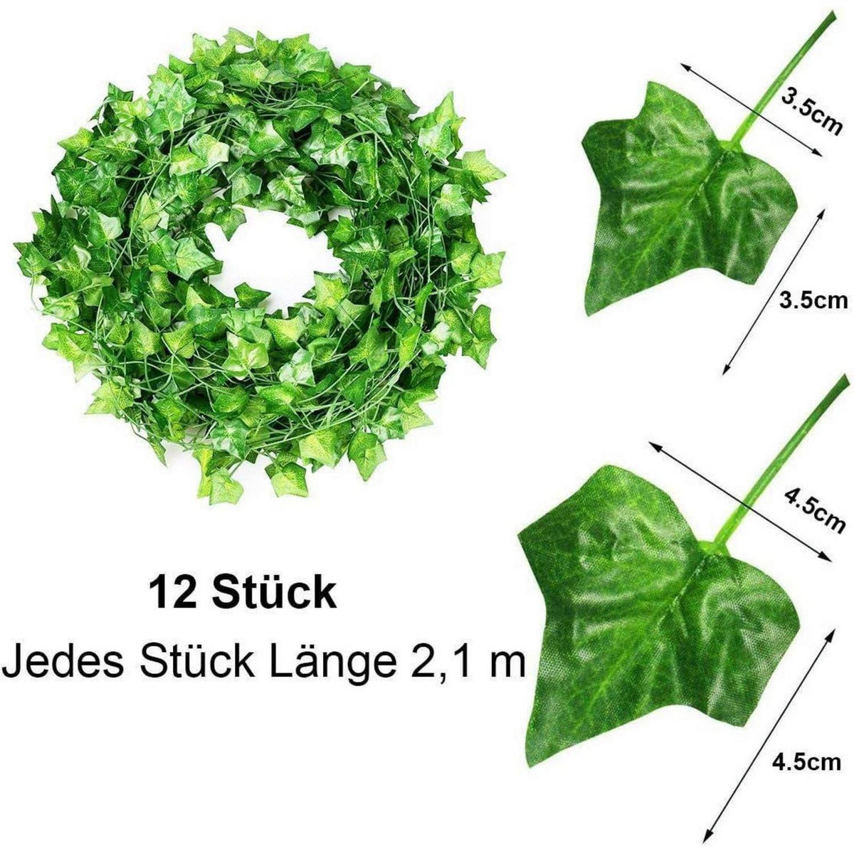 GIRLANDE Efeu künstlich 12 Stück - Grün, Kunststoff (6cm)