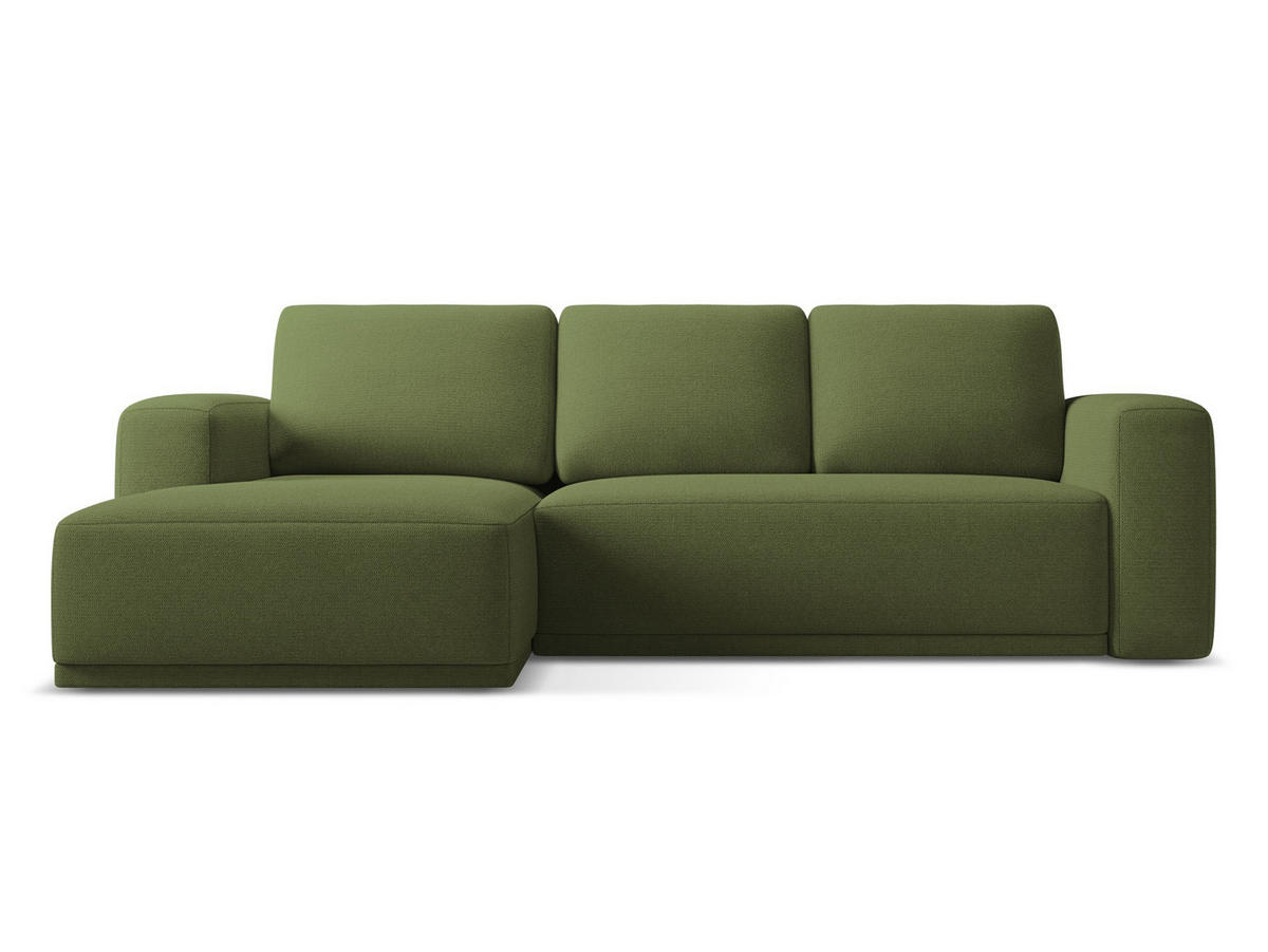 ECKSOFA mit Schlaffunktion Chenille Stoff Grün - Dunkelgrün/Schwarz, Kunststoff/Textil (160/258cm) - Makamii