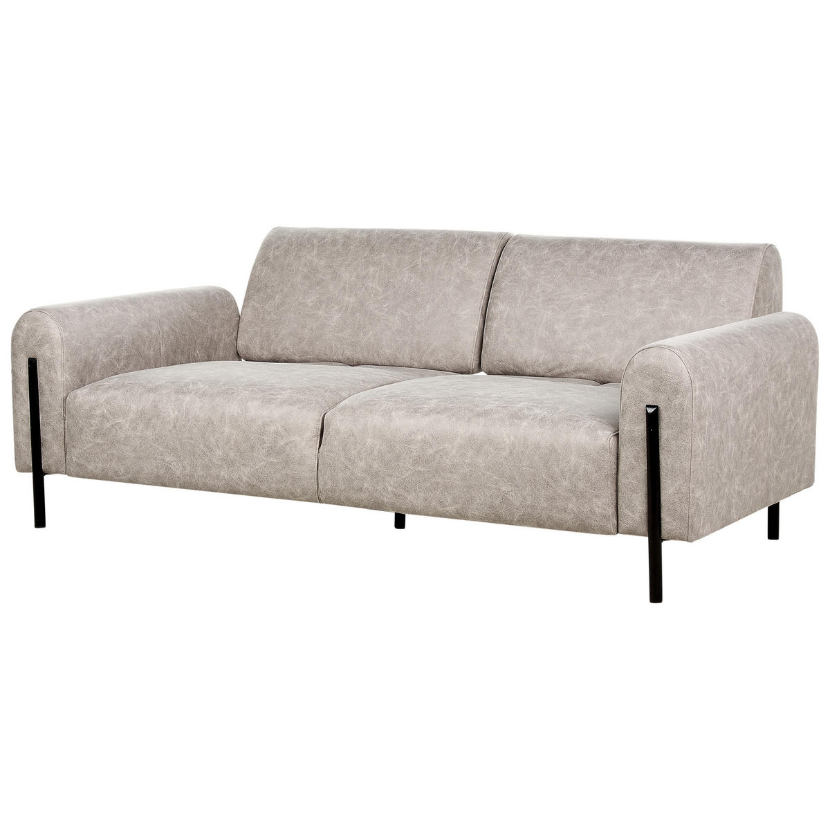 3-SITZER-SOFA Lederoptik hellgrau Askim - Schwarz/Grau, Textil (207/87/89cm) - Beliani
