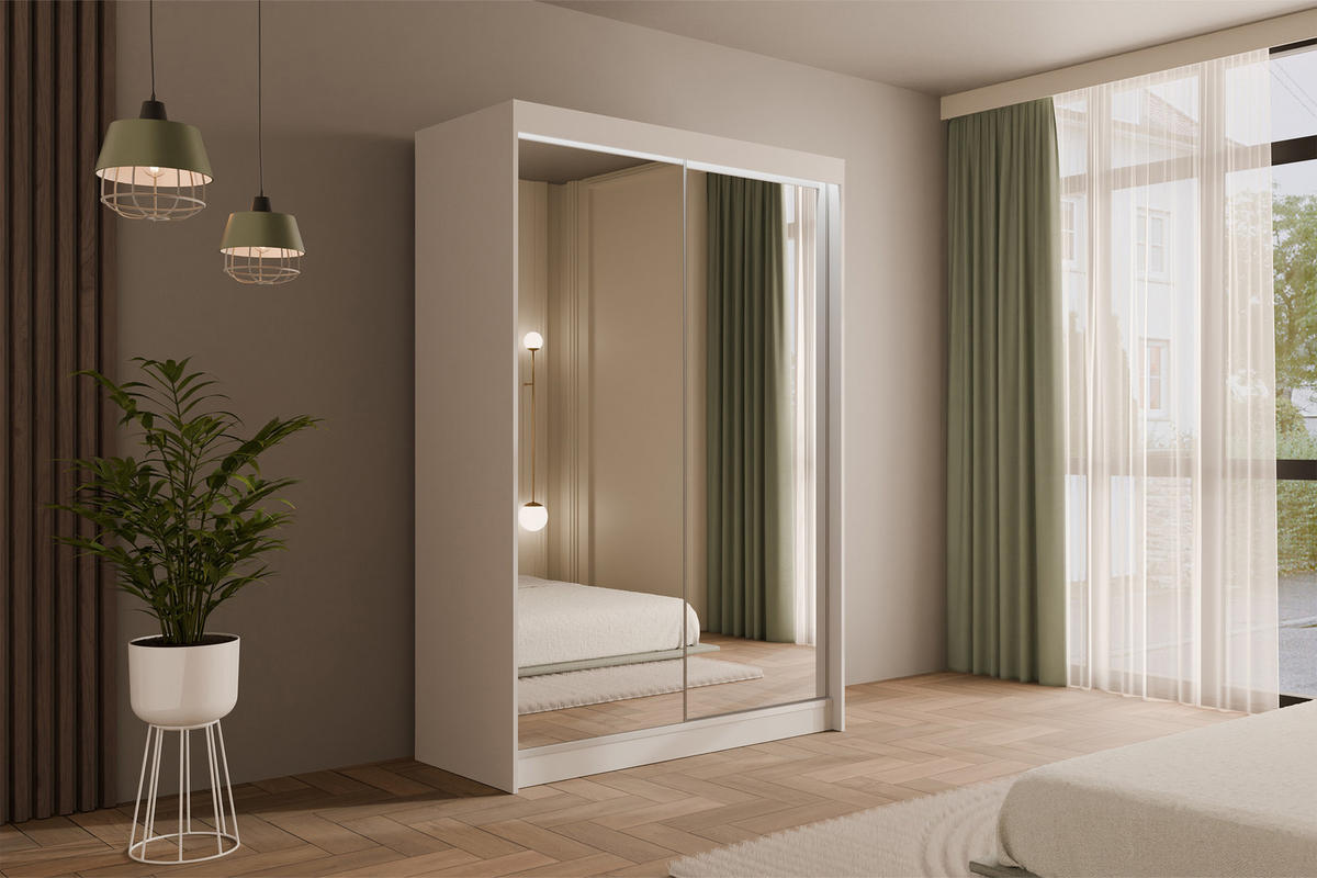 KLEIDERSCHRANK AMOHA mit LED - 150 cm - Weiß - Weiß, Holzwerkstoff (150/215/61cm) - ALTDECOR