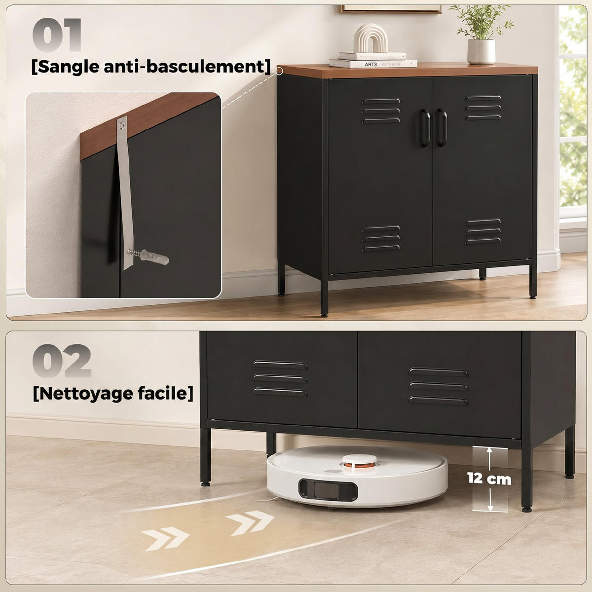 SIDEBOARD Schwarz 80/40/80 cm - Schwarz, Metall (40/80/80cm) - PANGIVO