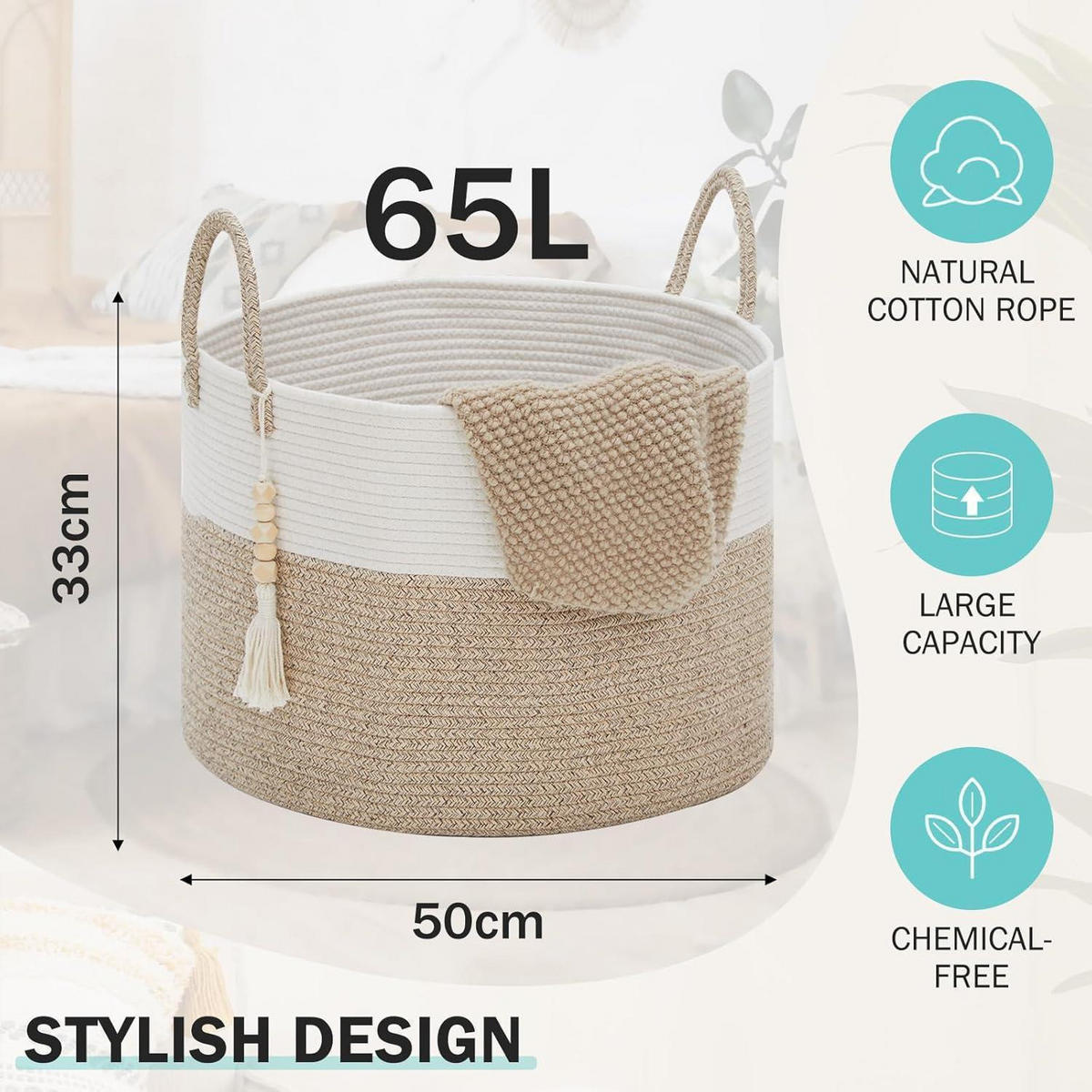 WÄSCHEKORB Geflochten 65L 50x33 cm Braun - Multicolor, Naturmaterialien (50/33/50cm)
