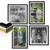 WANDBILDER 4er-Set - 50x50 cm & 40x60 cm Schwarzer Rahmen - Harmonie der Natur, Steine, Wasser, Buddha - Schwarz, Kunststoff (50/50cm) - ArtPrintCave