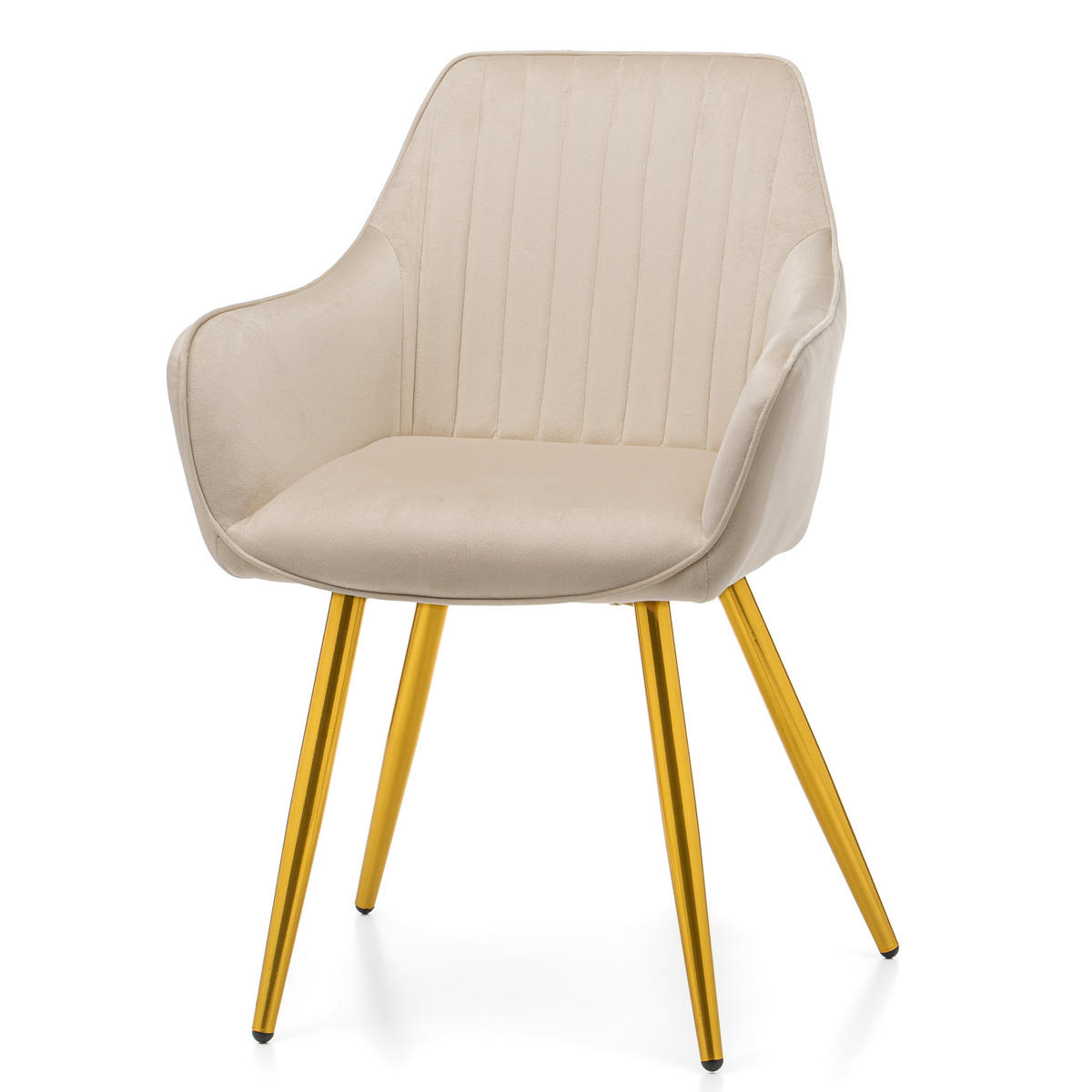 STUHL PASSO gepolstert mit Steppung - beige goldene Beine - Samt Velours - Ecru/Beige, Textil/Metall (58/87/60cm) - NEW HOME