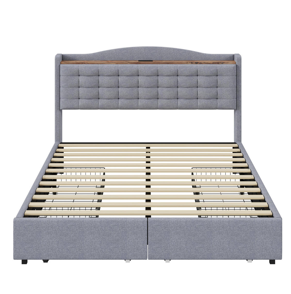 POLSTERBETT mit USB und 4 Schubladen 160x200 cm Grau - Grau, Metall (160/200cm) - Meubliv