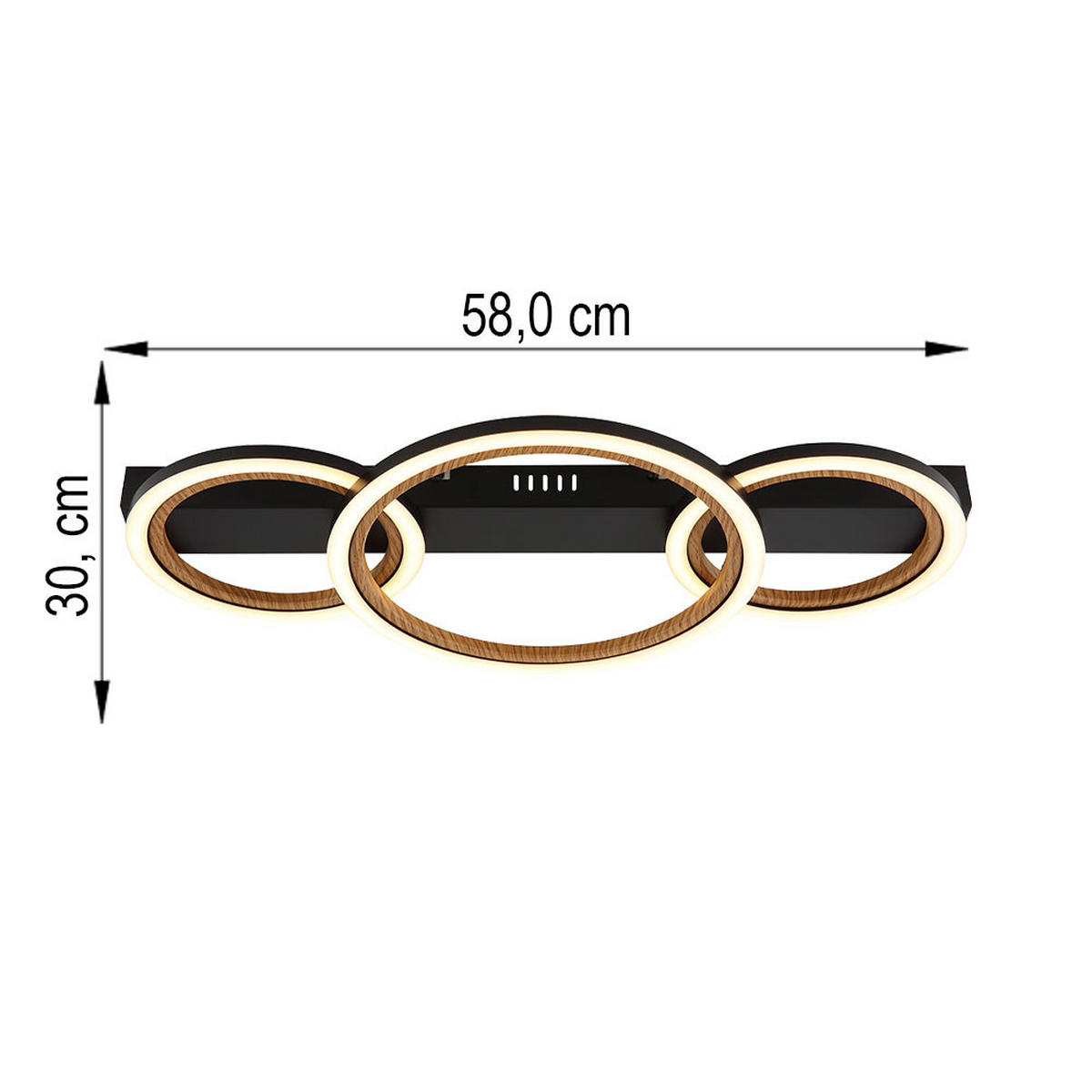 LED DECKENLEUCHTE Holzoptik Braun Ring Design - Schwarz, Metall (58/30/7cm) - Globo Lighting