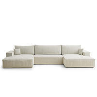 WOHNLANDSCHAFT Kyoto Creme Chenille-Stoff - Creme/Schwarz, Holz/Holzwerkstoff (398/70/148cm) - Maison de Reve