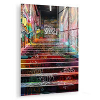 ACRYLGLASBILD Treppe - Graffiti - Farben - Kunst 60x80 cm - Multicolor, Glas (60/80cm) - MuchoWow