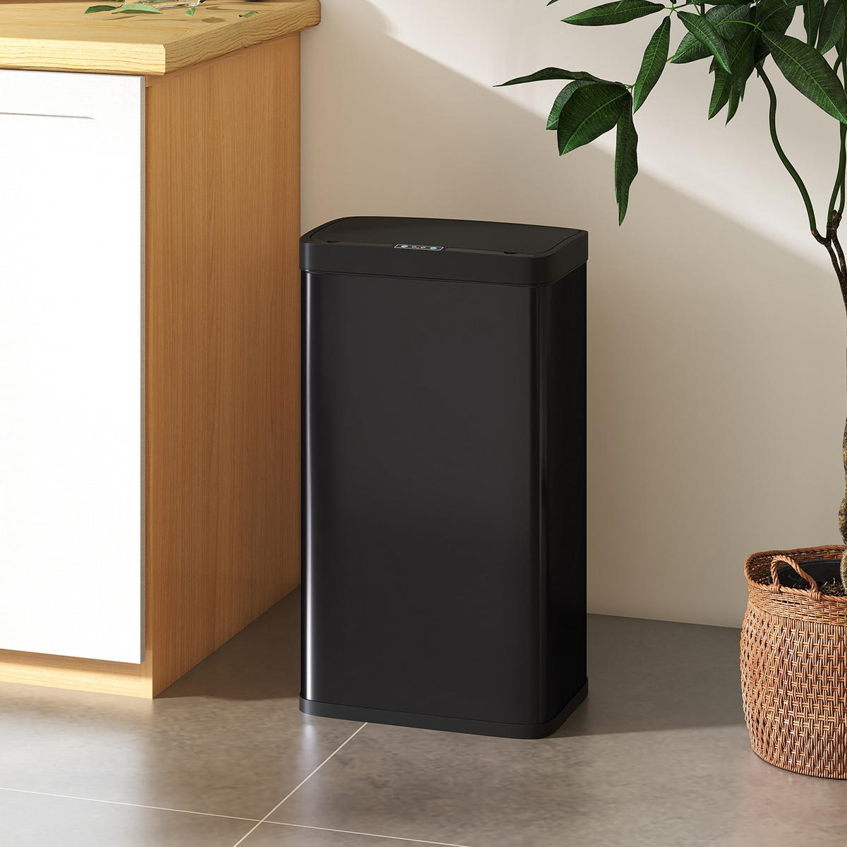 MÜLLEIMER 45L mit Infrarotsensor und Soft-Close Schwarz 38/25,5/67,5 cm - Schwarz, Metall (25.5/67.5/38cm) - Rolipo