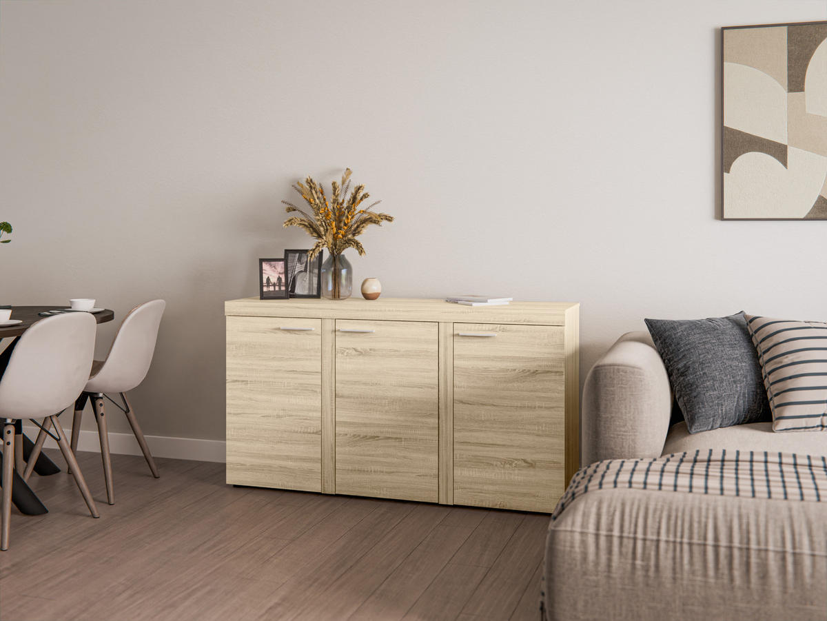 SIDEBOARD Spacoro 3D Eiche Sonoma 148,8/82/40,3 cm – Wohnzimmer Kommode Modern - Sonoma Eiche, Holzwerkstoff/Kunststoff (149/82/40cm) - AX Living