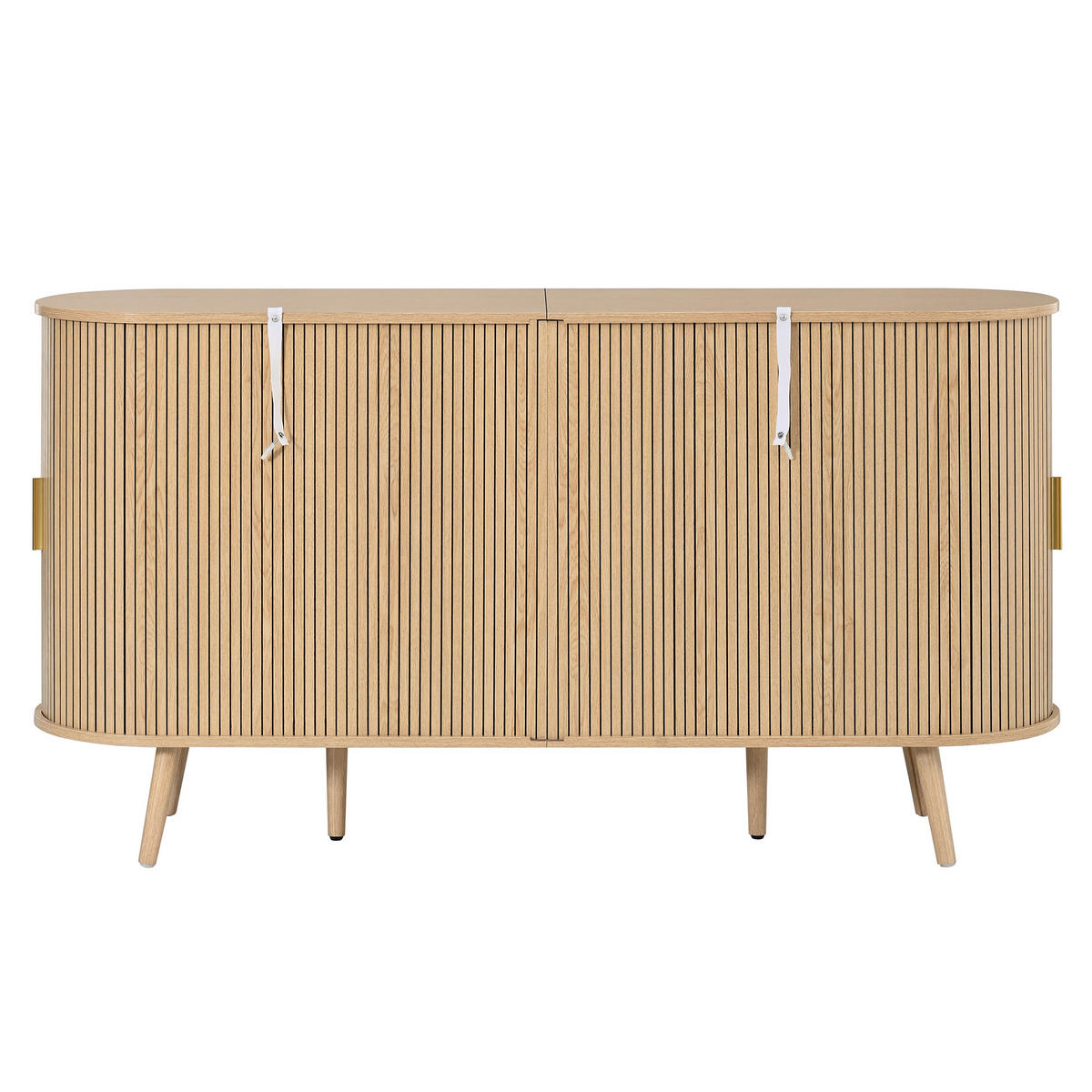 SIDEBOARD Schiebetüren Rillenoptik Metallgriffe Gebogenes Design - Naturfarben, Holzwerkstoff (150/79/40cm) - FLIEKS