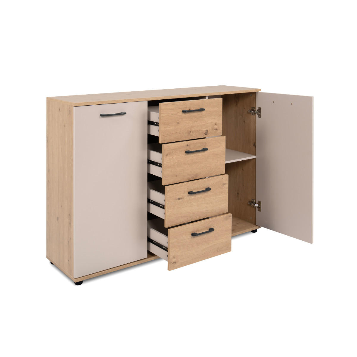 SIDEBOARD mit 2 Türen, 4 Schubladen, Eicheneffekt und Kaschmir 120/35/85,5 cm - Eschefarben, Holzwerkstoff (35/85.5/43.5cm) - Calicosy