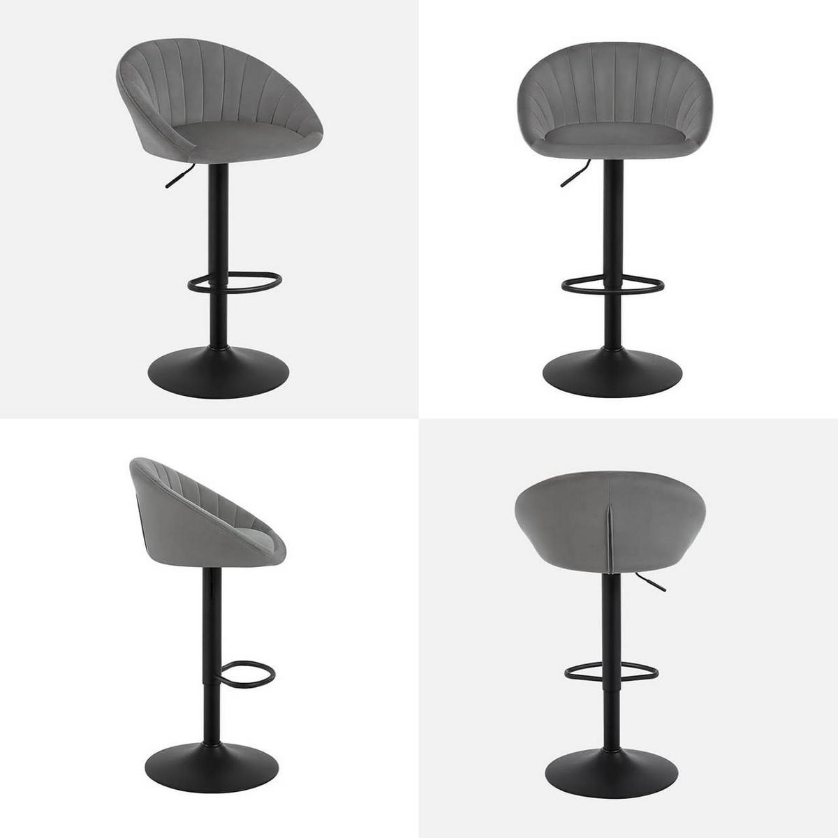 BARHOCKER 4er Set mit Rückenlehne, Samt, Dunkelgrau - Dunkelgrau/Schwarz, Textil/Metall (53/83/45cm) - Woltu