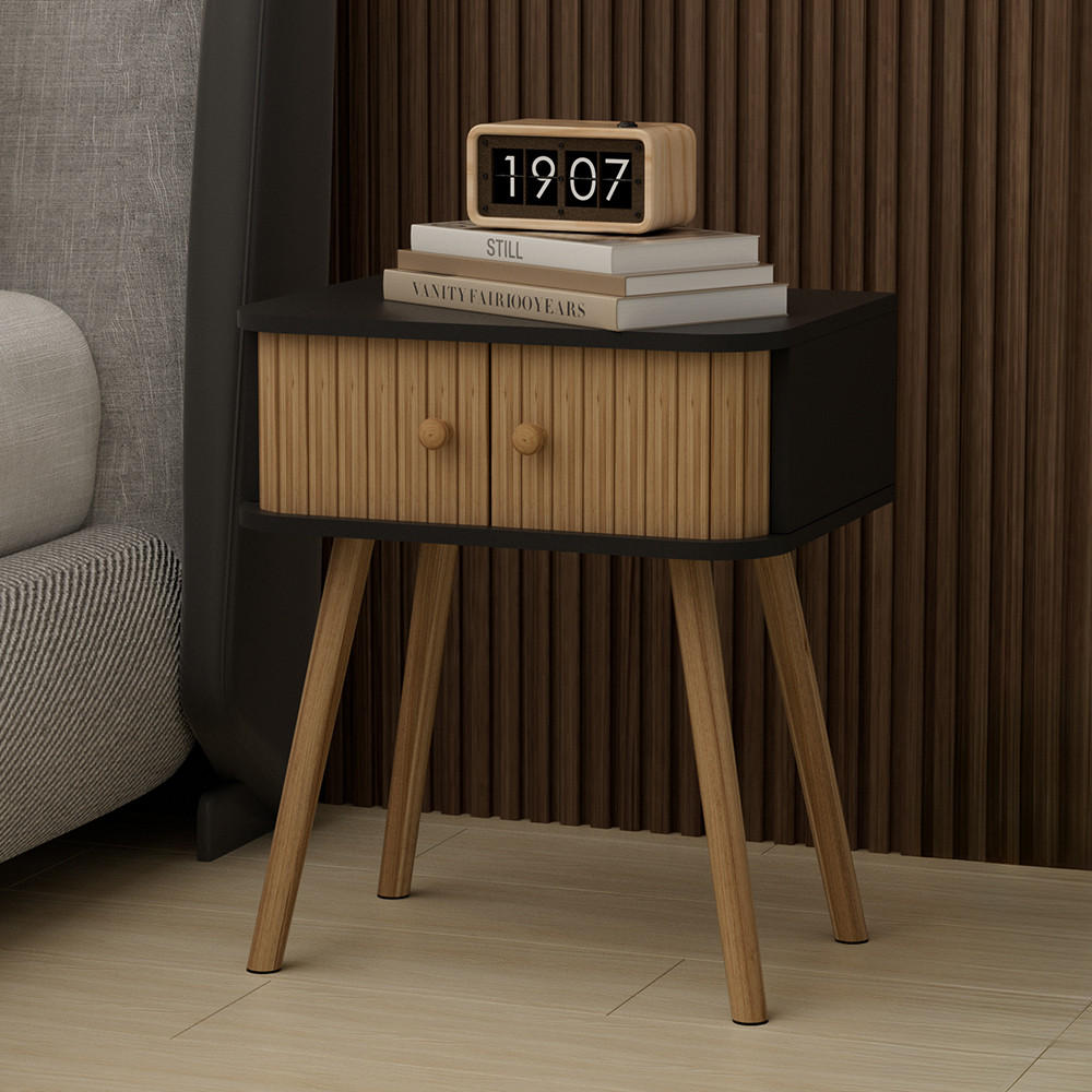 NACHTTISCH Germo Anthrazit/Bambus 40 x 47 cm 2-er Set - Anthrazit/Grün, Holzwerkstoff (40/47/30cm) - Vicco