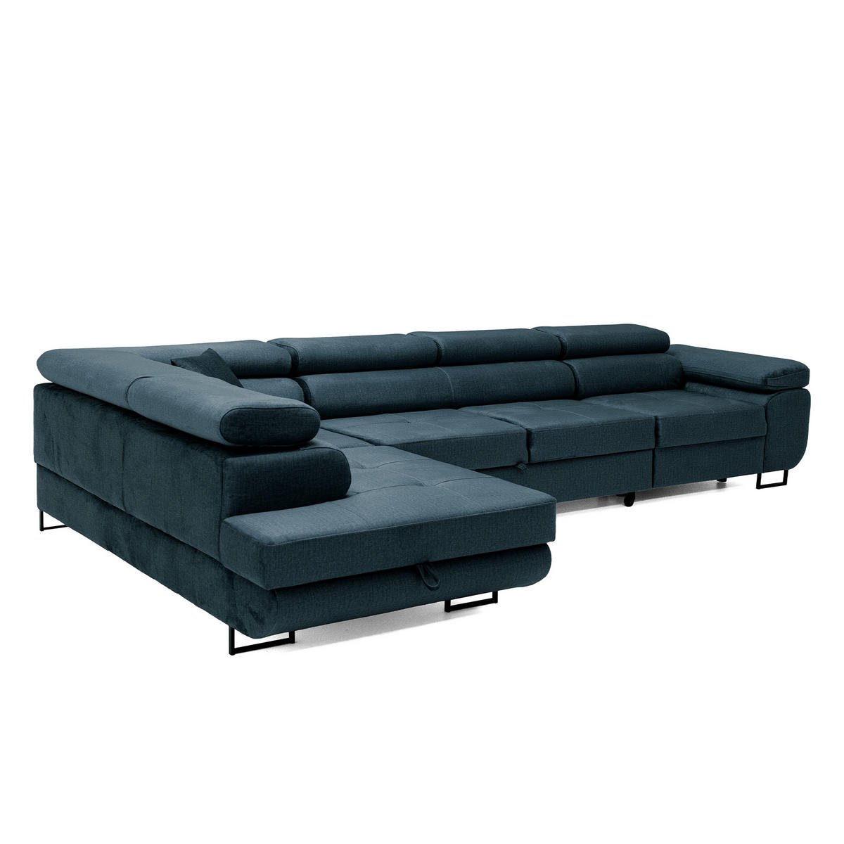 ECKSOFA WILD MAXI L Links mit Schlaffunktion 125x195 Velours Dunkelblau - Chromfarben/Dunkelblau, Holz/Textil (203/350cm) - Muffo