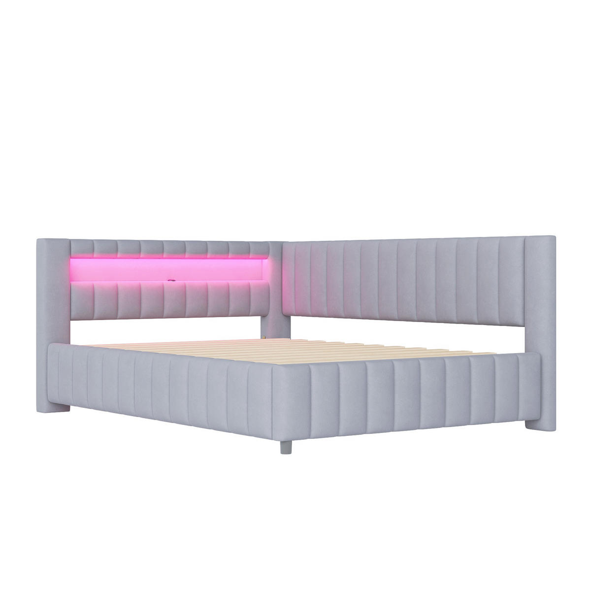 POLSTERBETT 140/200 cm DE-01924, in Grau, mit Sofafunktion, LED und USB - Grau, Holzwerkstoff (140/200cm) - ComfortXL