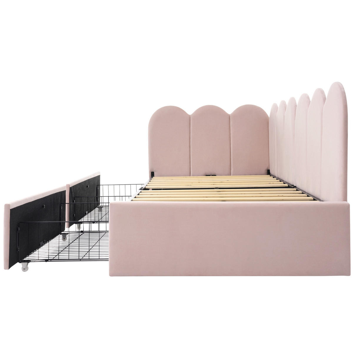 POLSTERBETT 90/200 cm Rosa mit Stauraum und Schubladen - Rosa, Textil (90/200cm) - OKWISH