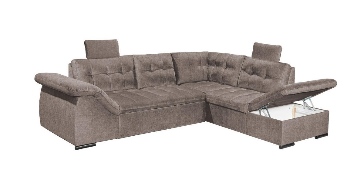 ECKSOFA mit Schlaffunktion und Bettkasten, verstellbare Armlehnen - Taupe, Textil (283/217cm) - ed exciting design
