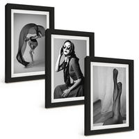 BILDER SET 3er Set - 20x30 cm Schwarzer Rahmen - Schwarz-Weiß-Porträts von Frauen - Schwarz, Kunststoff (20/30cm) - TULUP