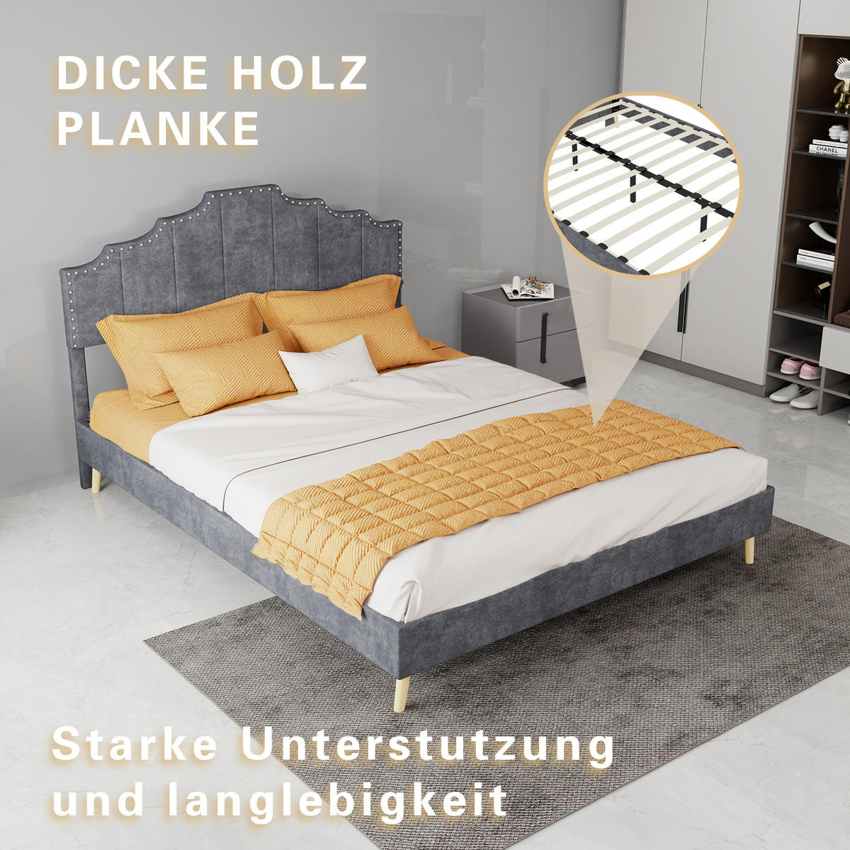 POLSTERBETT 140/200 cm DE-35412 mit weichem Kopfteil Grau - Grau, Metall (140/200cm) - ComfortXL