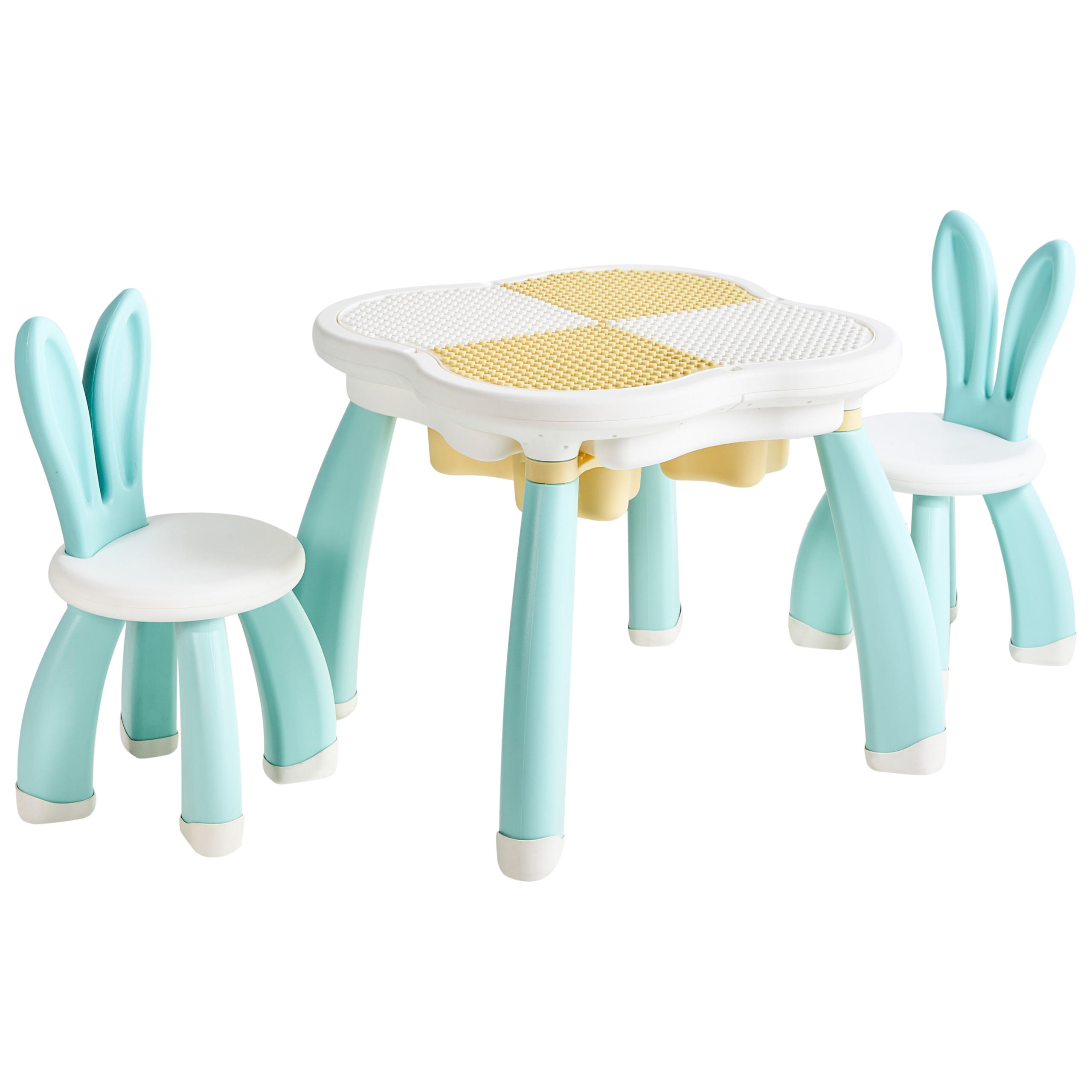 KINDERTISCH mit Stühlen Weiß/Blau Bunyan - Blau/Weiß, Kunststoff (65/55/65cm) - Beliani