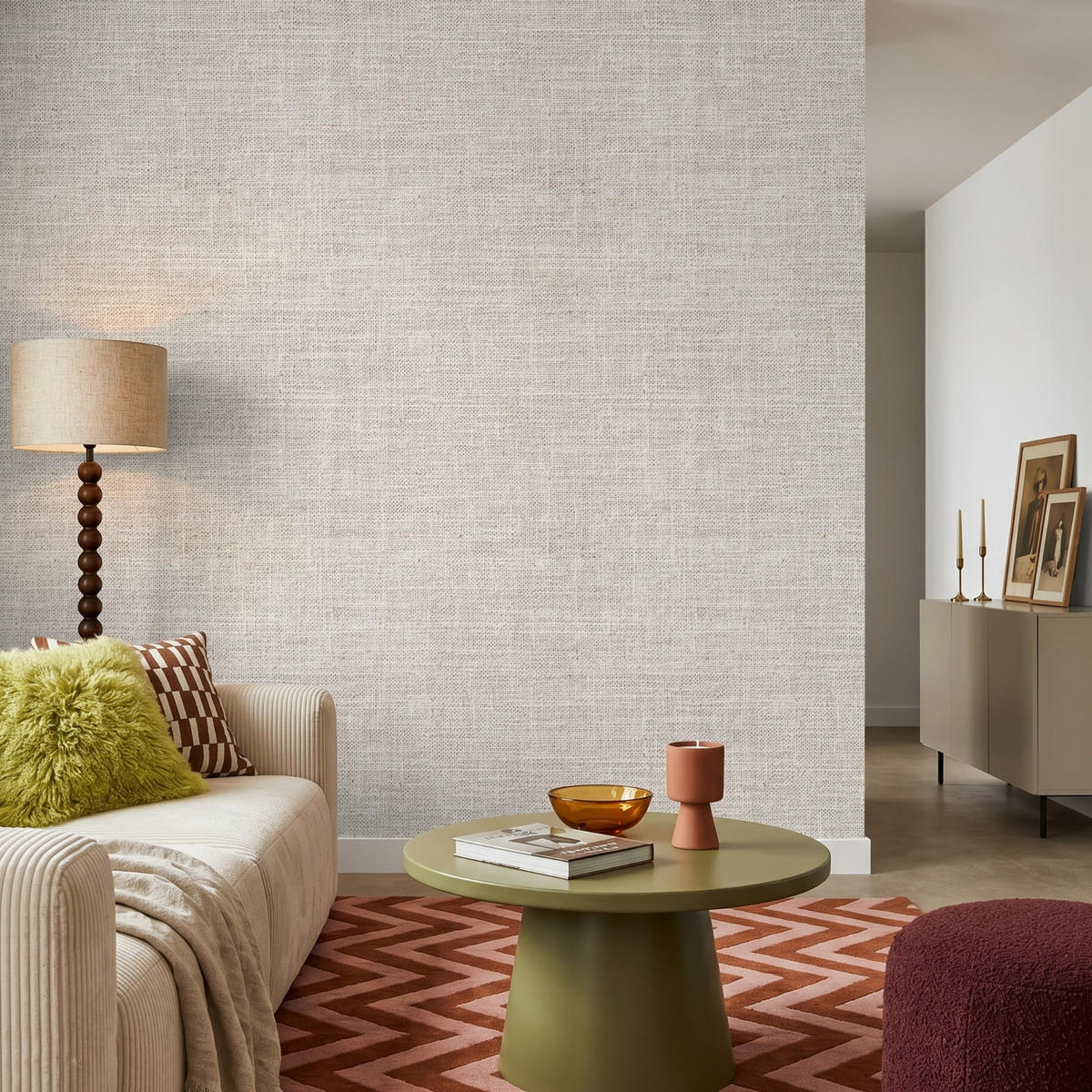 TAPETE - Leinen - Textur - Beige - 220x220 cm - Creme, Papier (220/220cm) - OnlyWow