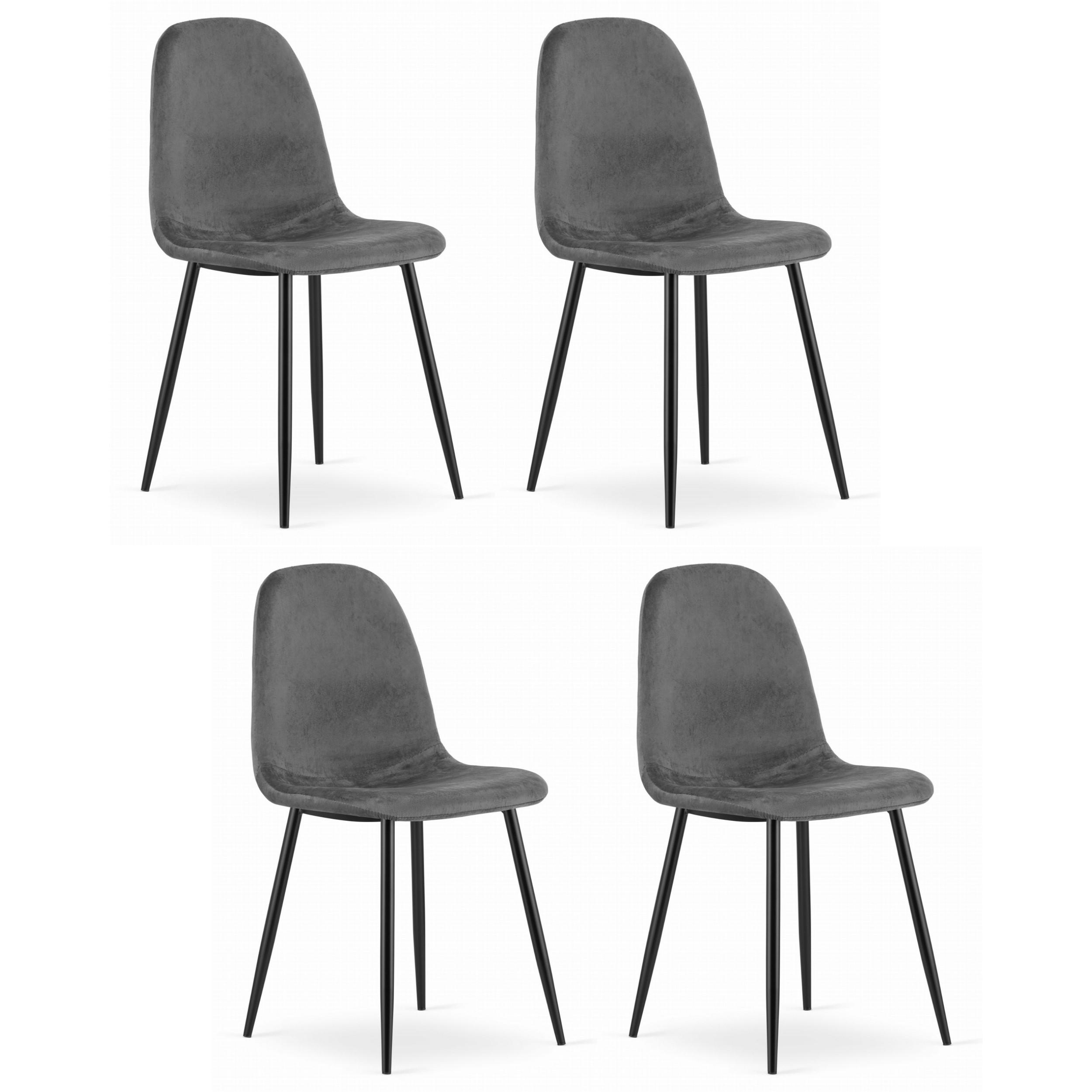 STUHL VERNAZZA 4-er Set, Grau Samtstoff - Anthrazit, Textil/Metall (45/88/51cm) - Komodee