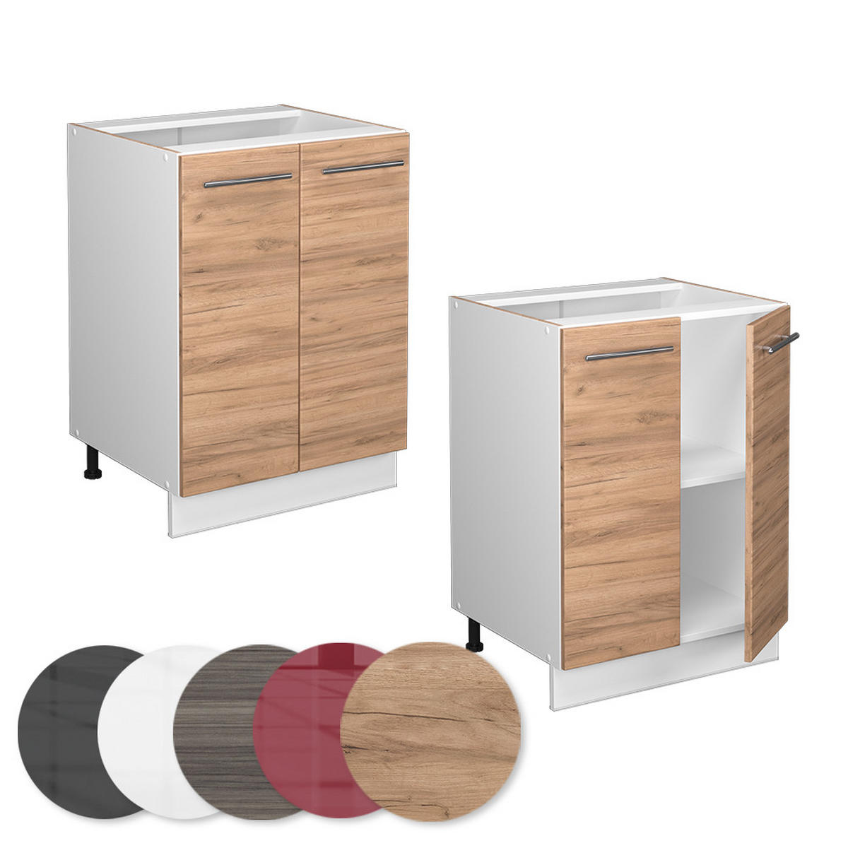 KÜCHENUNTERSCHRANK Fame-Line Goldkraft Eiche 60 cm, AP Marmor - Eiche Wotan/Weiß, Holzwerkstoff (60/82/60cm) - Vicco