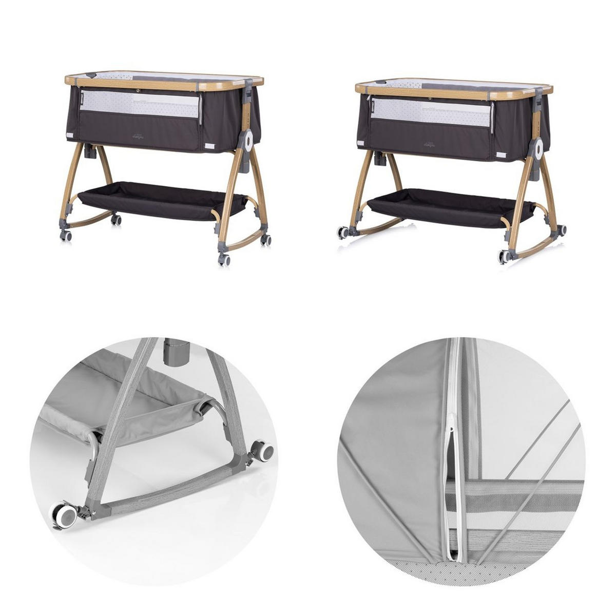 BEISTELLBETT Charisma dunkelgrau 84 x 49 cm, Wiegenfunktion, höhenverstellbar, Anti-Reflux, Moskitonetz - Grau, Metall (49/84cm) - Chipolino