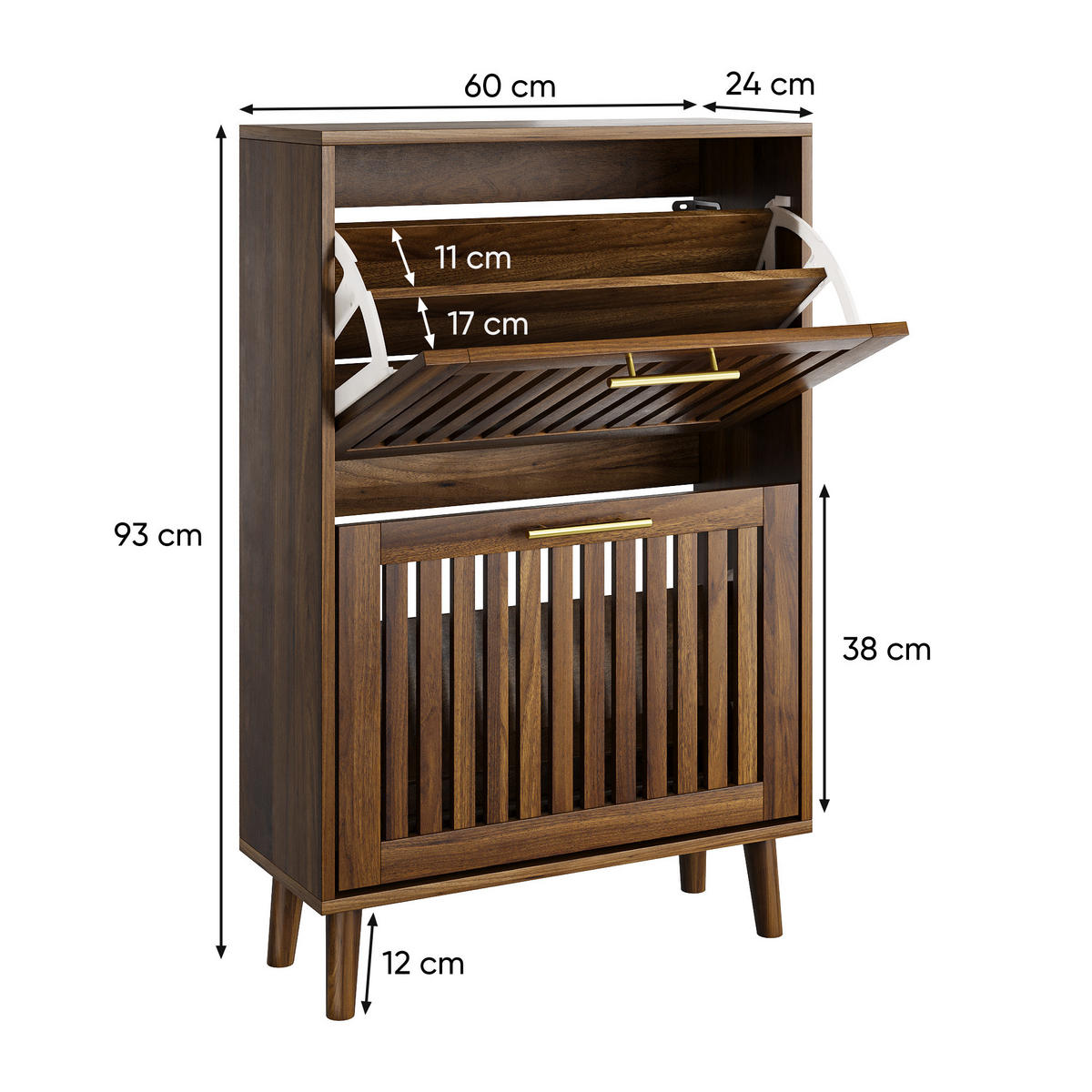 SCHUHSCHRANK aus MDF & Spanplatte in Walnuss mit Kippschutz - Walnussfarben, Holzwerkstoff (60/93/24cm) - Modfu