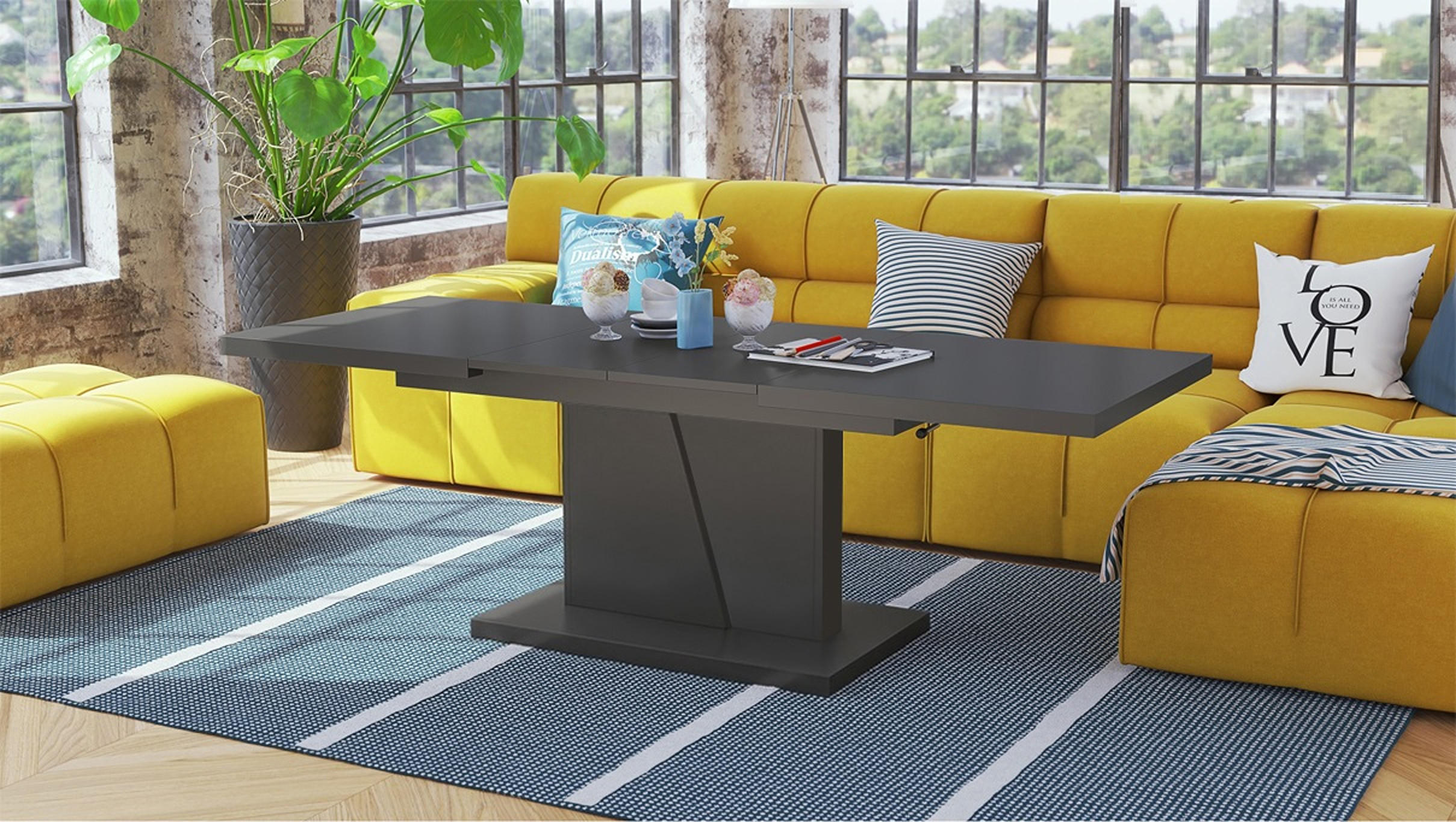COUCHTISCH rechteckig Anthrazit matt ausziehbar höhenverstellbar - Anthrazit, Holzwerkstoff (70/120/60cm) - designimpex