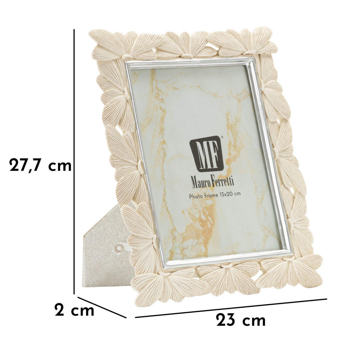 BILDERRAHMEN Butterfly, Fotoformat 15 x 20 cm, cremefarben, Polyresin und Glas, Rahmen 23 x 2 x 27,7 cm, Motiv: Schmetterlinge - Creme, Glas/Kunststoff (23/27.7/2cm) - Mauro Ferretti