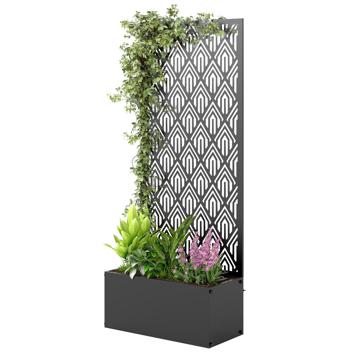 HOCHBEET DE-12312 2-in-1 mit Sichtschutz, 45/21,5/110 cm Schwarz - Schwarz, Metall (45/110/21.5cm) - ComfortXL
