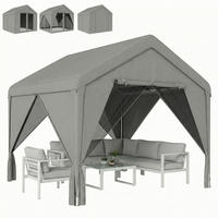 PAVILLON DE-12710 300/300 cm Doppeldach mit Vorhängen und Moskitonetzen Grau - Grau, Metall (295/278/300cm) - ComfortXL