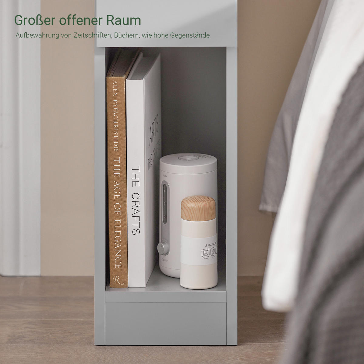NACHTTISCH Hellgrau - Grau, Holzwerkstoff (20/60/35cm) - SoBuy