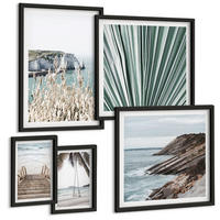 BILDER SET 5er Set - 50x50 cm & 20x30 cm & 40x60 cm Schwarzer Rahmen - Strandtreppe Schaukel Meer - Schwarz, Kunststoff (40/60cm) - TULUP