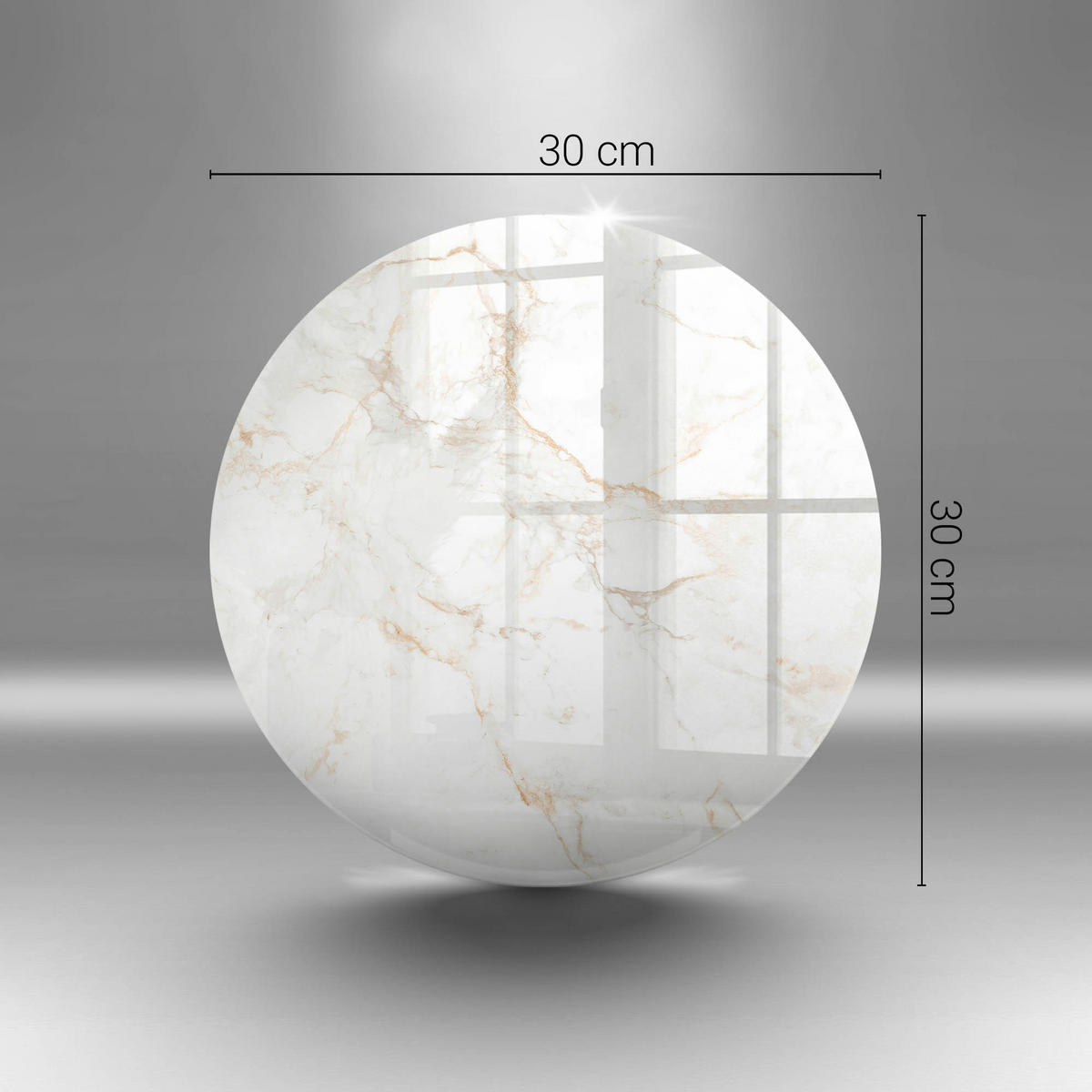 GLASPLATTE Ø 30 cm Eleganter Stein Marmor - Weiß, Glas (30/30cm) - Wallfluent