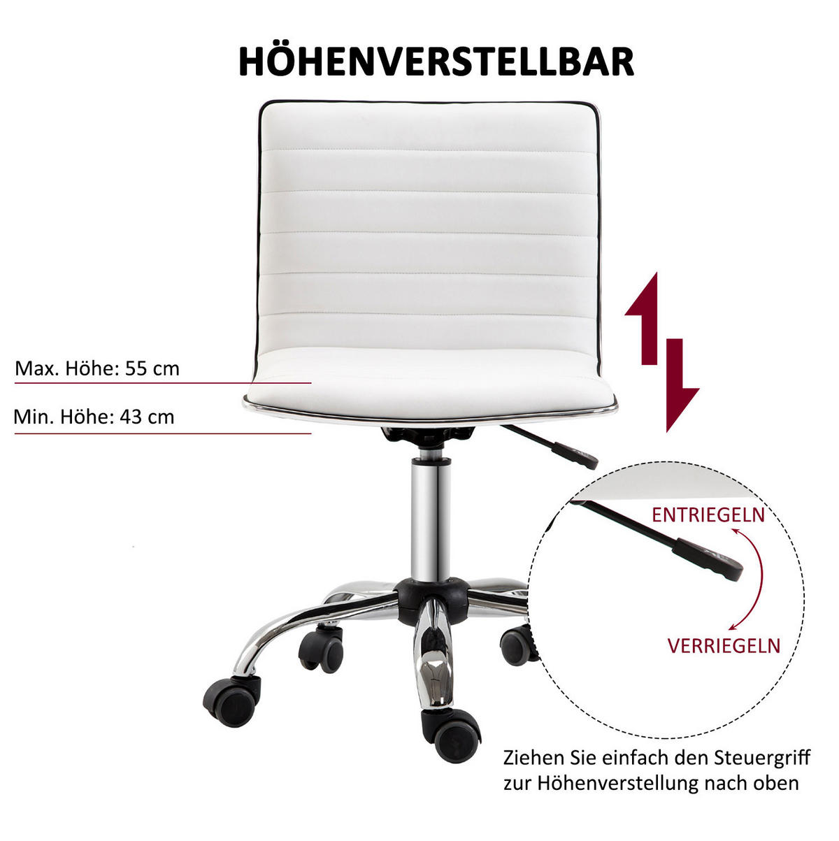 DREHSTUHL 52/78-90/48 cm Weiß aus Kunstleder höhenverstellbar - Weiß, Kunststoff (52/90/48cm) - OKMYHOME
