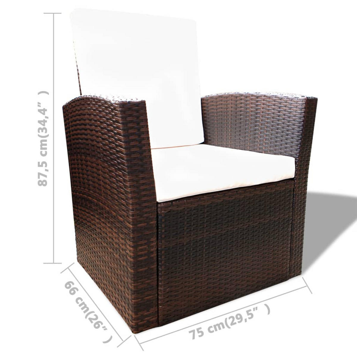 GARTEN-LOUNGE-SET 4-teilig Mit Kissen Poly Rattan Braun - Creme/Braun, Kunststoff/Textil - vidaXL