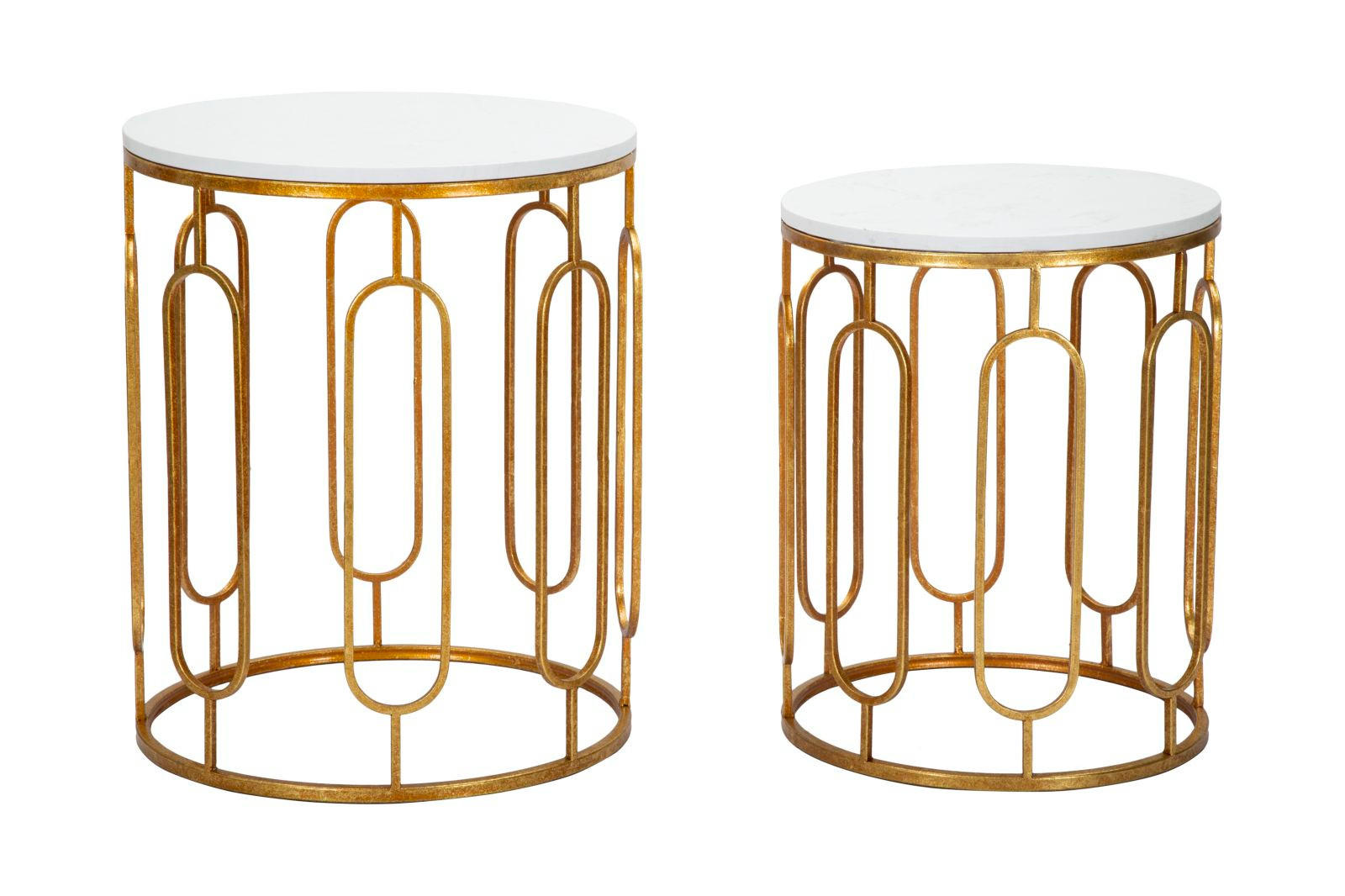 BEISTELLTISCHE IM 2ER-SET Tory Couple, goldfarben und weiß, Eisen und Kunstmarmor, Höhen 55 und 48 cm - Goldfarben/Weiß, Stein/Metall (46/46/55cm) - Mauro Ferretti