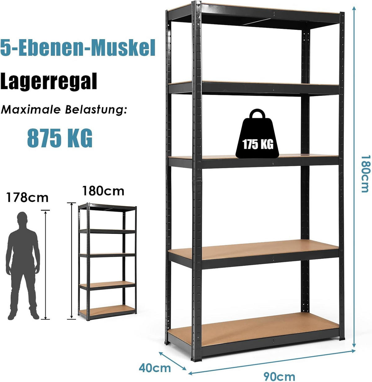 LAGERHYLLOR Svart - Svart, Trä (90/180/40cm) - COSTWAY