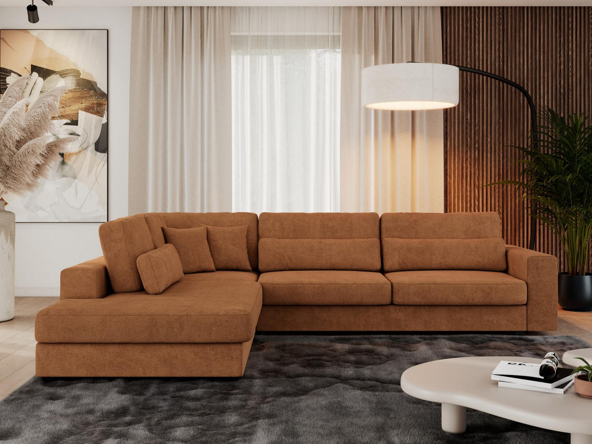 ECKSOFA Savona Orange Strukture - links - Schwarz/Orange, Kunststoff/Textil (316/249cm) - MKS