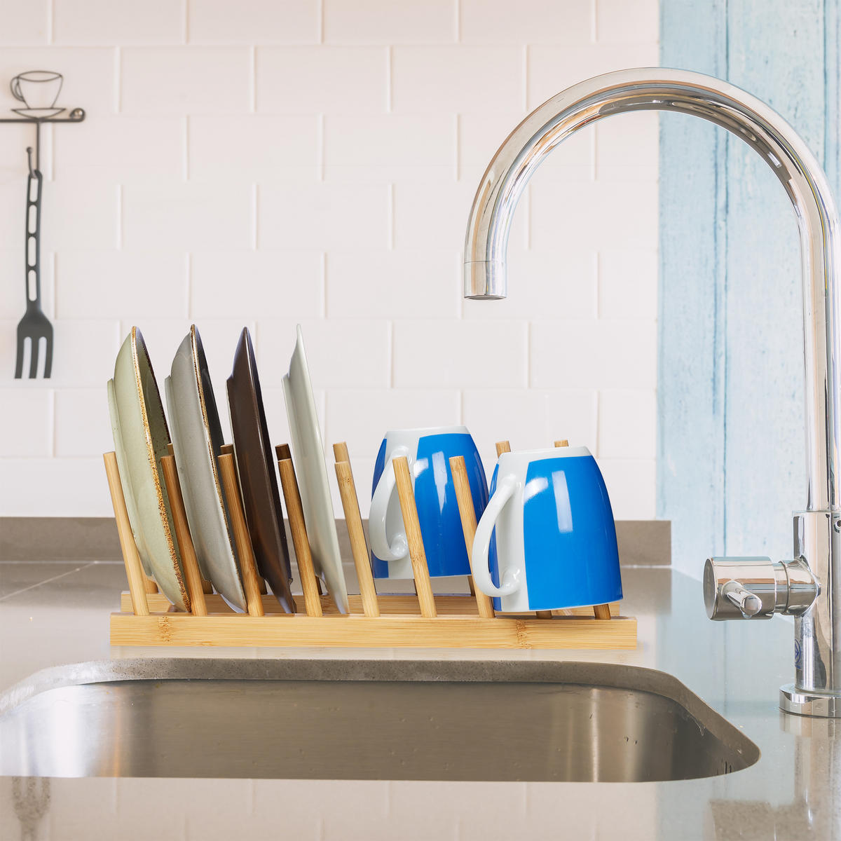 TELLERSTÄNDER Bambus - Hellbraun, Holz (12.5/12/34cm) - Relaxdays