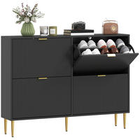 SCHUHKIPPER DE-15073 4 Klapp-Schubladen, geriffelte Türen Schwarz - Schwarz, Holzwerkstoff (105/91.5/24cm) - ComfortXL