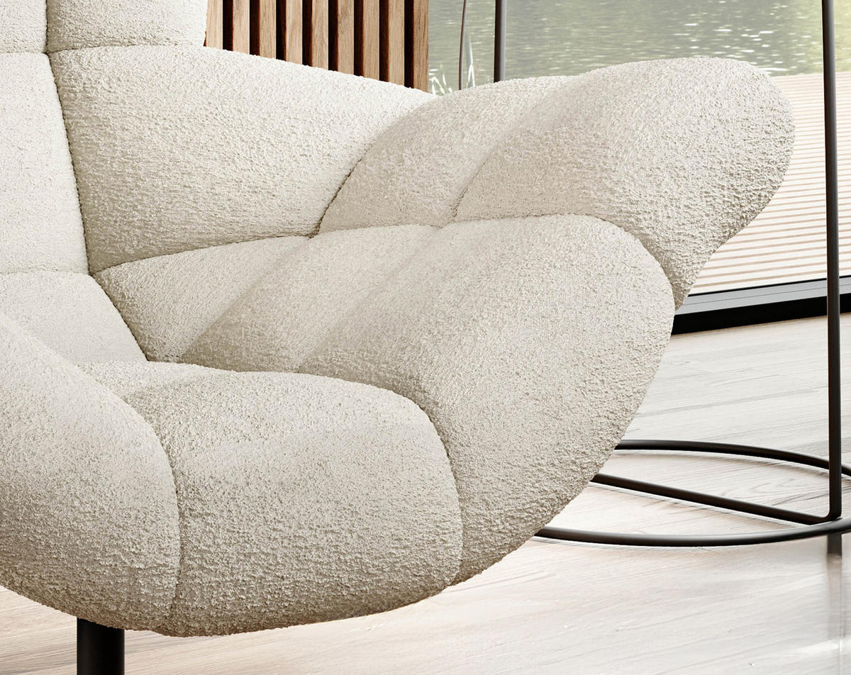 SESSEL SENSI Relaxstuhl mit 360° Drehung und Schwingfunktion – Lux-Schaumkissen, Beige, 104x46x119 cm - Beige/Schwarz, Holz/Textil (104/119/84cm) - DomoHome
