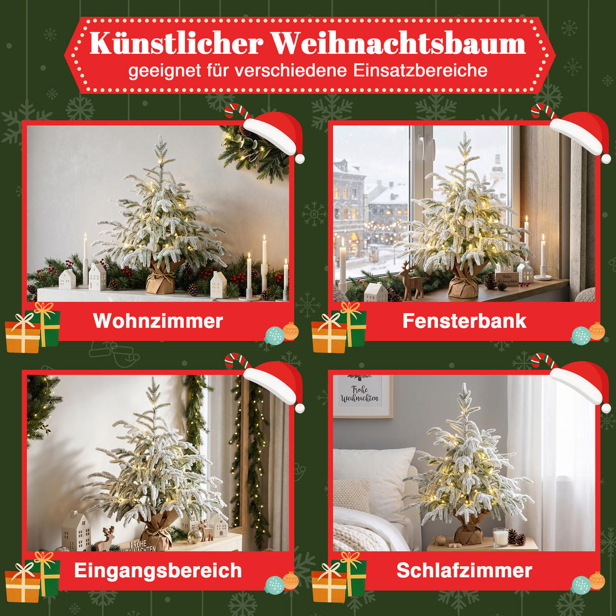 KÜNSTLICHER Weihnachtsbaum mit Beleuchtung, Kleiner Christbaum - Grün, Kunststoff/Metall (60cm) - Hometopia