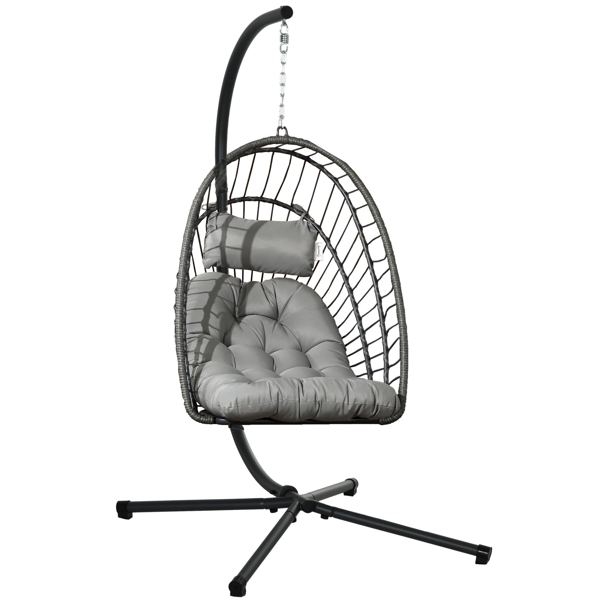 HÄNGESTUHL Höhe 194 cm, klappbarer Hängekorb, Kissen, bis zu 100 kg, Hellgrau - Hellgrau, Kunststoff (131/194/100cm) - Outsunny