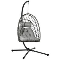 HÄNGESTUHL Höhe 194 cm, klappbarer Hängekorb, Kissen, bis zu 100 kg, Hellgrau - Hellgrau, Kunststoff (131/194/100cm) - Outsunny