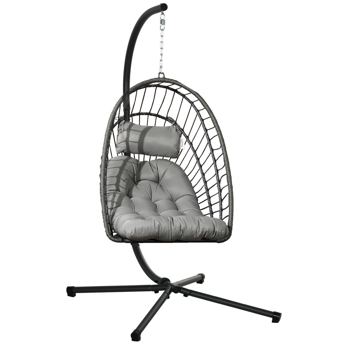 HÄNGESTUHL Höhe 194 cm, klappbarer Hängekorb, Kissen, bis zu 100 kg, Hellgrau - Hellgrau, Kunststoff (131/194/100cm) - Outsunny