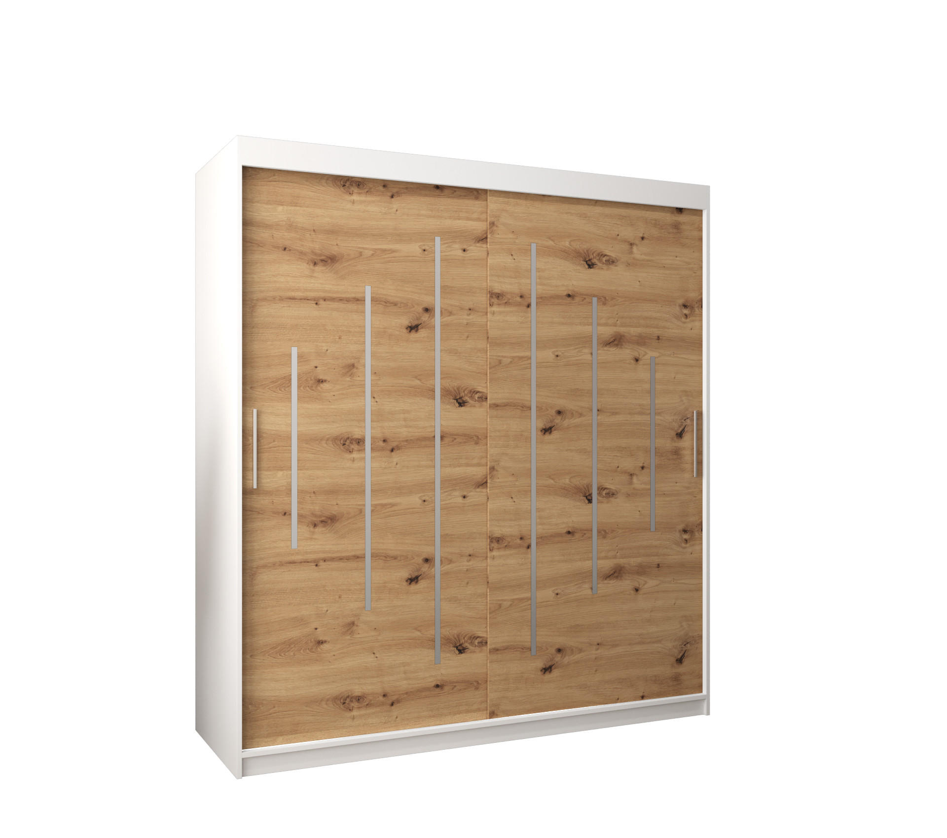 Abiks Möbel Schwebetürenschrank Weiß, Eiche Artisan 180x200x62 cm